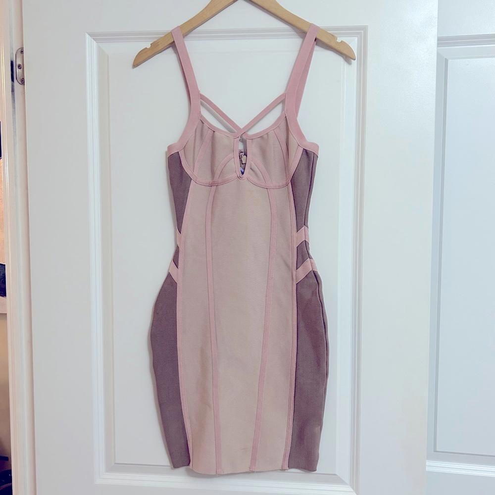 Herve Leger Pink and Brown Bandage Dress